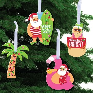 Big Dot of Happiness Tropical Christmas - Beach Santa Holiday Decorations - Christmas Tree Ornaments - Set of 12 - 1 of 4