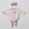 MyKIds-USA Baby 1pcs Rainbow Embroidery Pattern Solid Color Long Sleeves Soft Bodysuit - 2 of 4