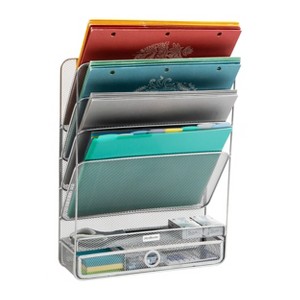 Mind Reader 4-Tier Vertical File Storage, Desktop Organizer, Wall Mount, Office, Metal Mesh, 12.5"L x 4"W x 16.5"H, Black - 1 of 4