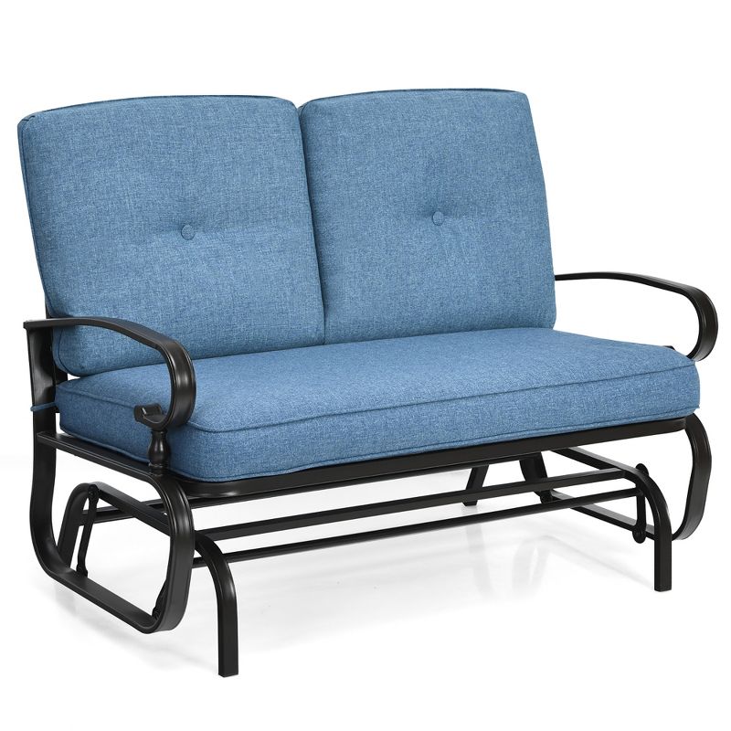 Costway 2-Person Outdoor Swing Glider Chair Bench Loveseat Cushioned Sofa Blue\Beige, 4 of 11