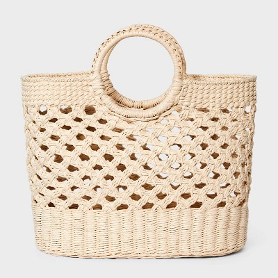 Straw Circle Handle Tote Handbag - A New Day™ Ivory