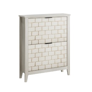 CLIHOME 31.5 Inch Retro White Shoe Storage Cabinet, Mid-Century Vintage Freestanding Shoe Cabinet, Shoe Cabinet with 2 Flip Drawers - 1 of 4
