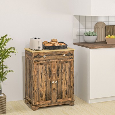 Rustic Brown Medium Wood Buffet Sideboard with Black Finish
