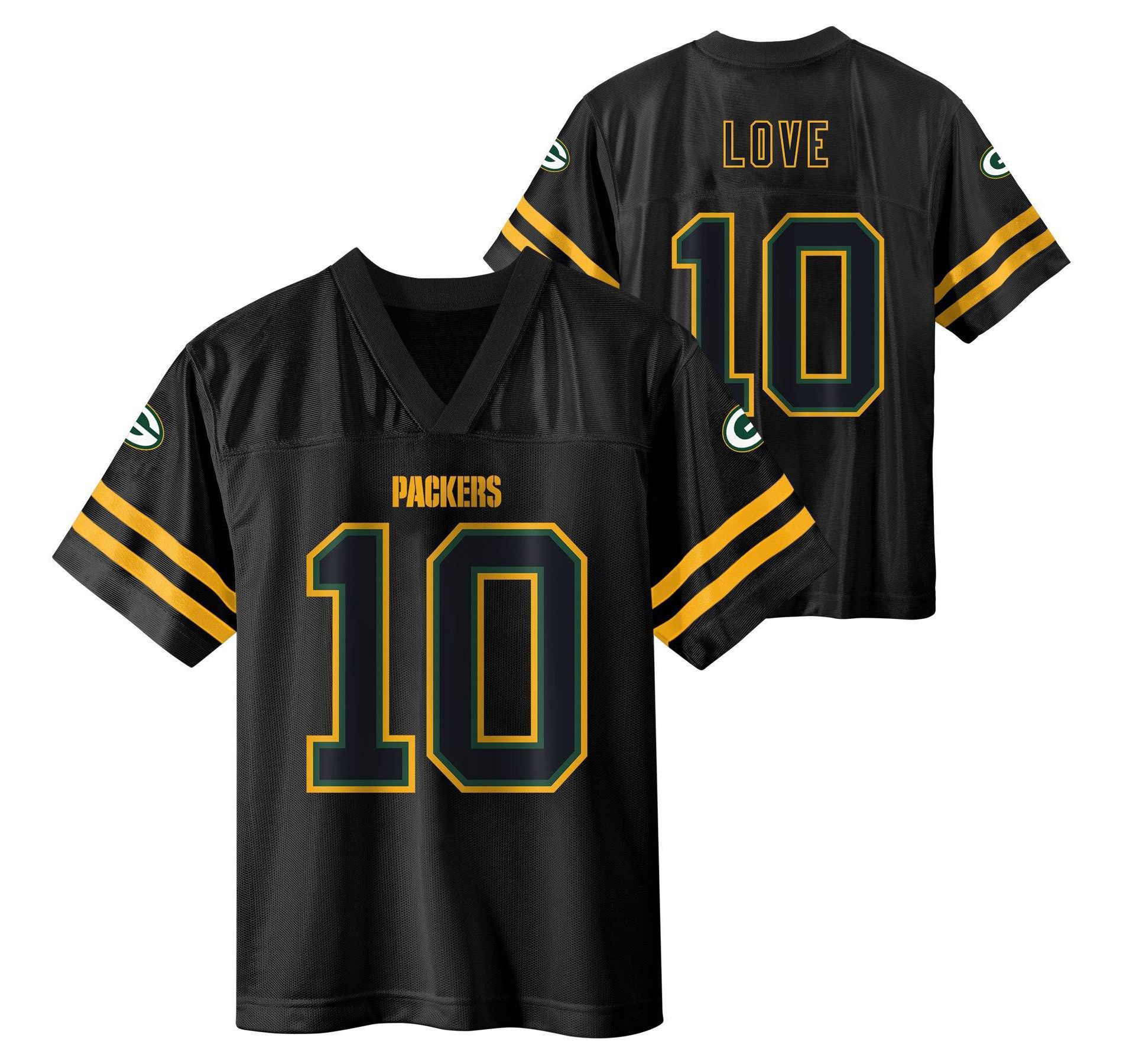 NFL Green Bay Packers Jordan Love Boys' Black Short Sleeve Jersey - L