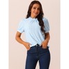 Seta T Women's Back Button Dressy Casual Ruffle Neck Summer Puff Sleeve Eyelet Tops - 2 of 4