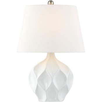 360 Lighting Dobbs Modern Mid Century Accent Table Lamp 22 1/2" High White Glaze Geometric Ceramic Oval Shade for Bedroom Living Room Bedside Office
