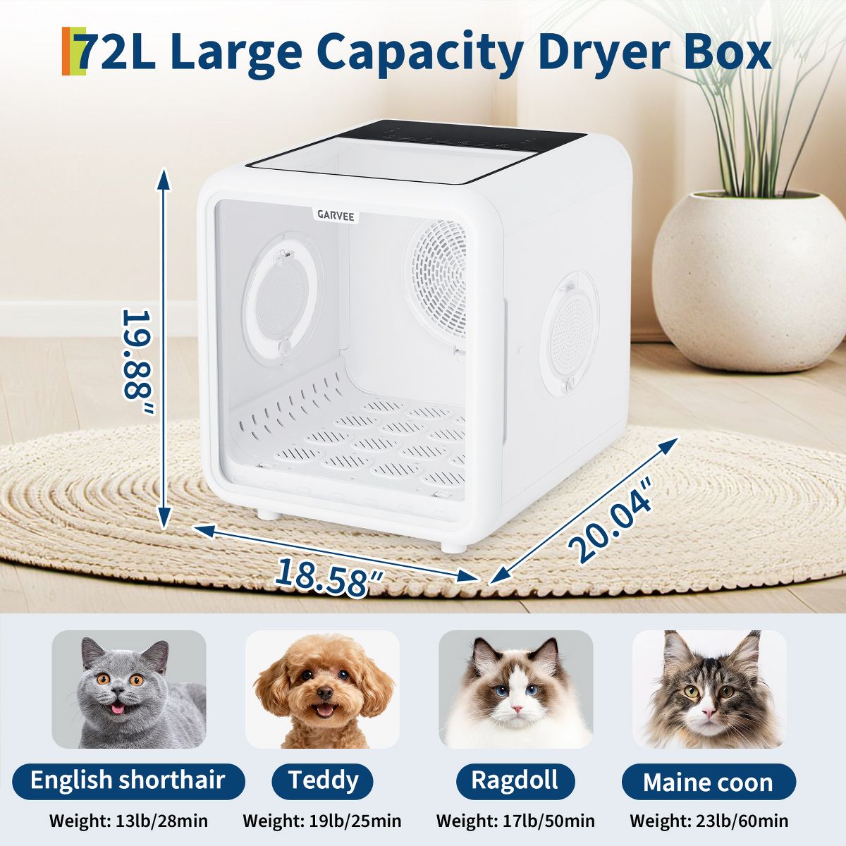 72L Pet Drying Box – 360° High-Efficiency Airflow, 5 Outlets, Quiet Grooming for Cats & Small Dogs up to 45 lbs - thumbnail 7