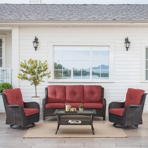 Buenhomino 4 Pieces Patio Furniture Set with Swivel Chairs, High Back Wicker Rattan Sofa with Thick Cushion and Coffee Table, Outdoor Conversation Set - 1 of 4
