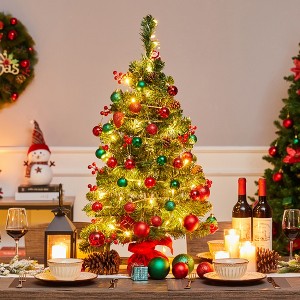 Yaheetech 2Ft/3Ft Tabletop Christmas Tree with LED Lights & Red Berries, Green - 1 of 4