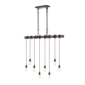 JONATHAN Y Rhys 40" 8-Light Driftwood Iron LED Linear Chandelier with Height Adjustable Bulbs: ETL Listed, Rustic Style, No Shade - 1 of 4