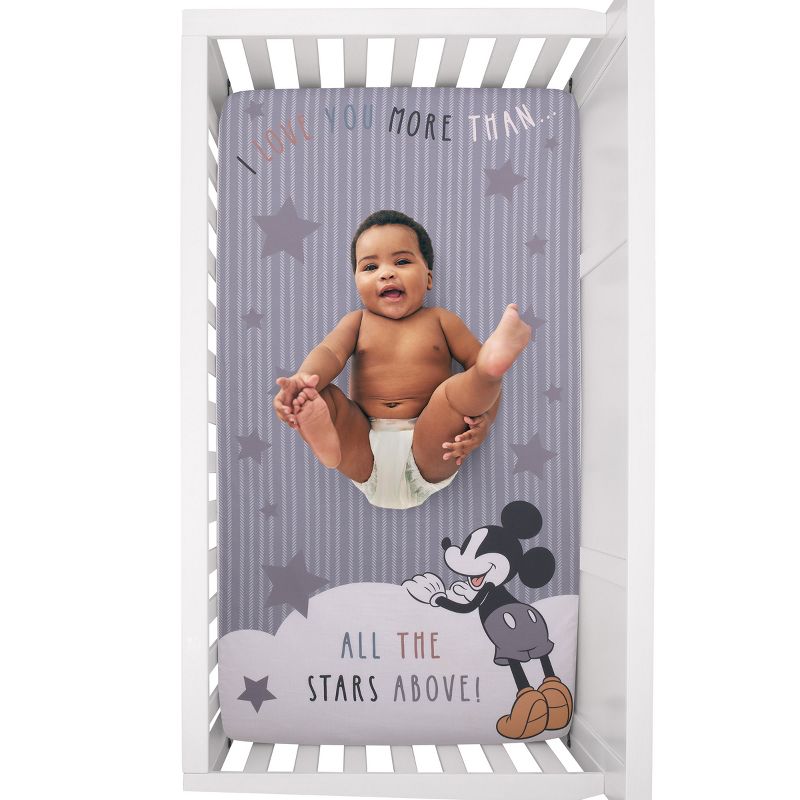 Disney Mickey Mouse Love Mickey Gray, White, and Tan I Love You More Than All The Stars Above Photo Op 100% Cotton Fitted Crib Sheet, 4 of 6