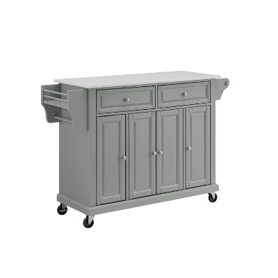 Gray Granite Top Kitchen Cart with Storage and Spice Rack