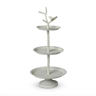 Antique White Iron Bird Tiered Plant Stand