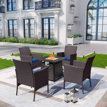 5pc Patio Set with Wicker Chairs & 28" Propane Gas Fire Pit Table - Captiva Designs