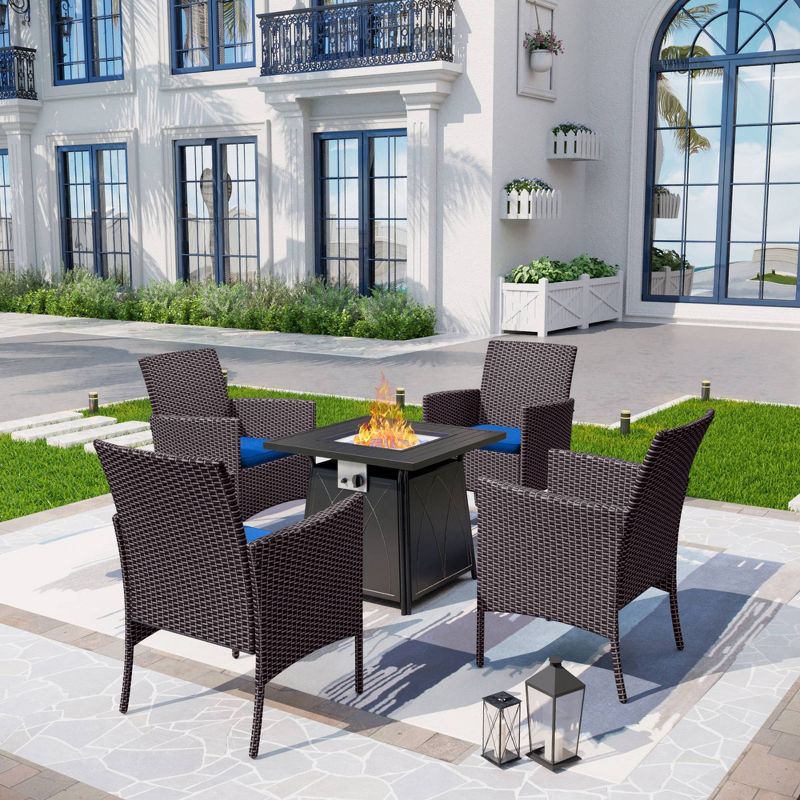 5pc Patio Set with Wicker Chairs &#38; 28&#34; Propane Gas Fire Pit Table - Captiva Designs, 1 of 17