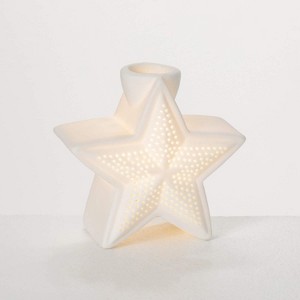Sullivans Illuminated Star Taper Holder White 4"H Ceramic - 1 of 3