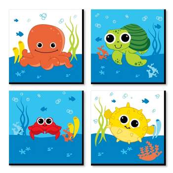Big Dot of Happiness Under the Sea Critters - Kids Home Decor - 11 x 11 inches Nursery Wall Art - Set of 4 Prints for baby's room