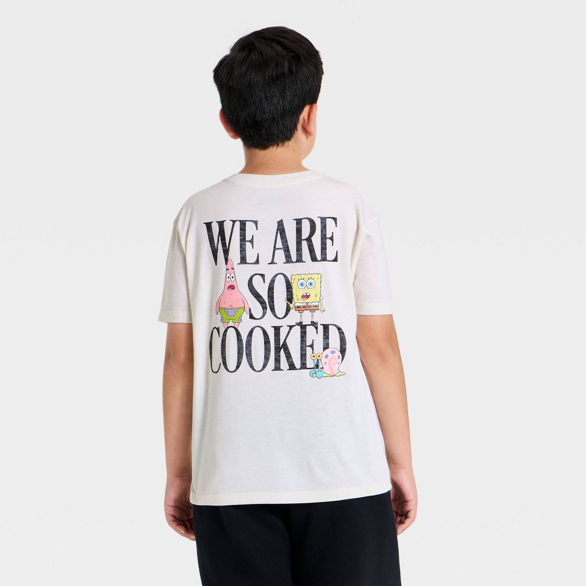Boys' SpongeBob SquarePants Short Sleeve "We Are So Cooked" Front and Back Graphic T-Shirt