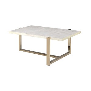 Faux Marble Top Coffee Table with Champagne Finish Metal Frame for Living Room or Office - 1 of 4