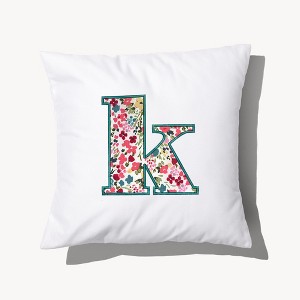 Personalization Mall Boho Floral Initial Embroidered Applique Throw Pillow - 1 of 3