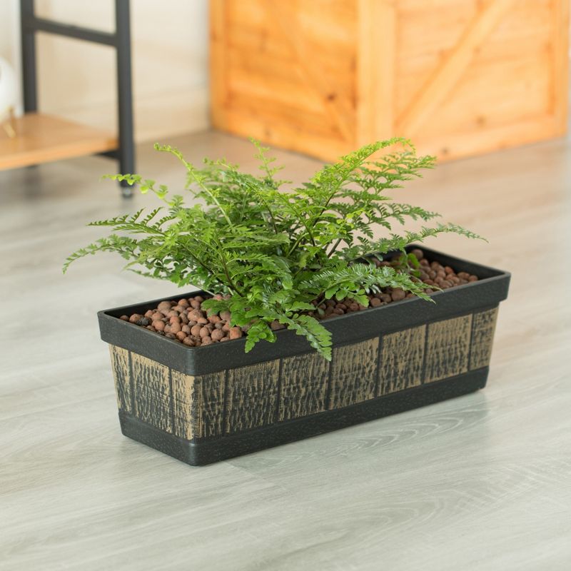 Gardenised Outdoor and Indoor Rectangle Trough Plastic Planter Box, Vegetables or Flower Planting Pot, Brown, 3 of 12