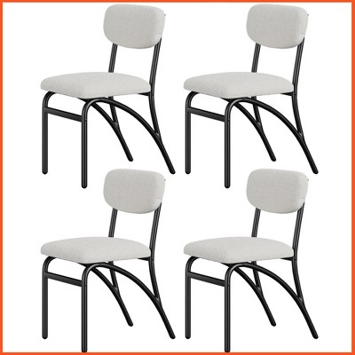 Homhougo Dining Chairs, Boucle Dining Chairs Set of 4, Mid-Century Modern Upholstered Kitchen Dining Room Chairs with Arched Metal Legs Beige