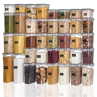 LunaLulinlk Airtight Food Storage Container Set, BPA Free 38-Piece Plastic Kitchen and Pantry Organizer Jars, Black