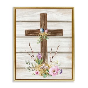 Stupell Industries Spiritual Easter Cross Spring Blossoms Black Framed Floater Canvas Wall Art - 1 of 4