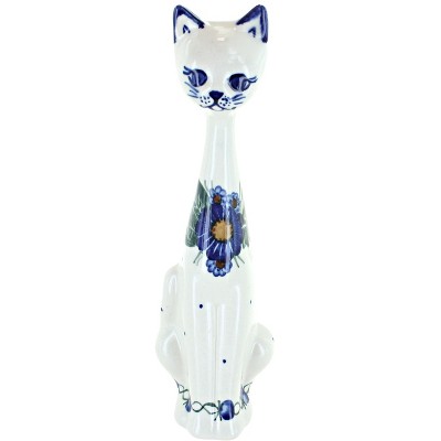 Blue Rose Polish Pottery Forget Me Not Medium Cat