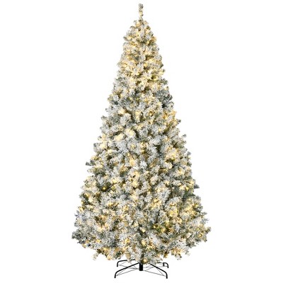 HOMCOM Prelit Artificial Christmas Tree Holiday Decoration with Snow Flocked Branches, Warm White LED Lights, Auto Open, Green