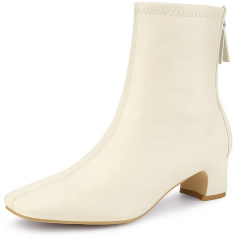 Cream block heel ankle boots hotsell