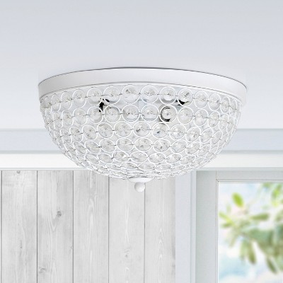 Elegant Elipse 13" White Crystal Dual Flush Mount Ceiling Light Set