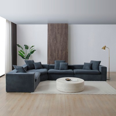 149" Velvet Oversized L-Shaped Cloud Modular Sectional Sofa with Deep Seat, No Assembly Required