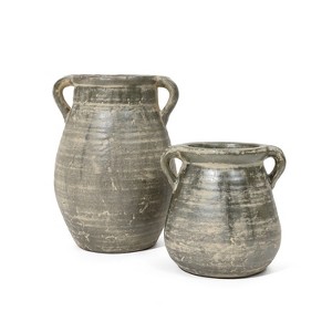 LuxenHome 2-Piece Rustic Farmhouse Brown Jug Terracotta Vase Set - 1 of 4