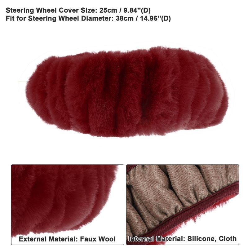 Unique Bargains Fluffy Car Steering Wheel Cover Soft Faux Wool Fuzzy Plush Universal 15inch 3 Pcs, 3 of 7
