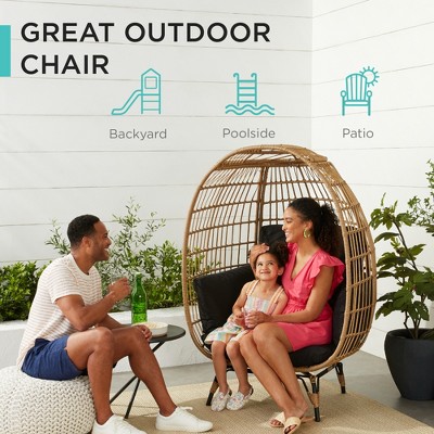 Oversized Black Wicker Egg Chair with Cushions