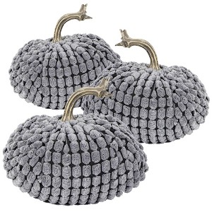 Whisen 5.5x5.5x5"H Chenille Weighted Pumpkin, Set of 3 - Grey - 1 of 4