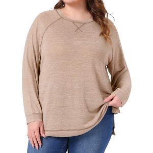 Women's Plus Size Crew Neck Long Sleeve Side Split Shirt Casual Ribbed Knit Blouse - Agnes Orinda - 1 of 4