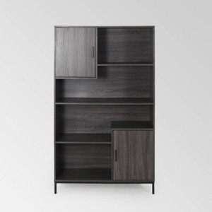 64.5" Frankford Contemporary Cube Unit Bookcase Dark Gray - Christopher Knight Home: MDF Construction, 4 Shelves, 2 Doors - 1 of 4