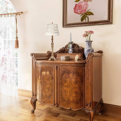 Antique Bronze Adjustable Nightstand Lamp with Carved Base and Empire Shade