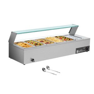 VEVOR Commercial Food Warmer, 1500W Electric Stainless Steel Steam Food Warmer with Glass Cover, 6 x 1/3 Size Pans Buffet Bain Marie, Silver - 1 of 4
