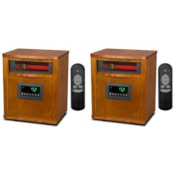 Lifesmart 1500 Watt Portable Electric Infrared Quartz Space Heater for Indoor Use with 6 Heating Elements, Caster Wheels, and Remote, Brown (2 Pack)