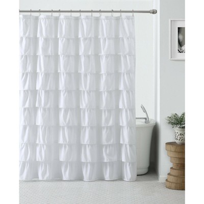 White Ruffle Shower Curtains Target, Fabric Shower Curtain With Matching Window Treatment