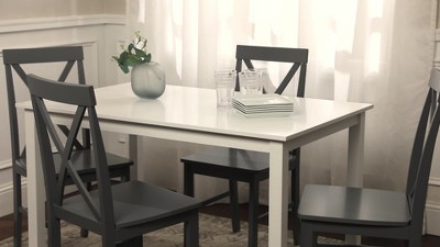 White and Navy X-Back Farmhouse Dining Set with 4 Chairs