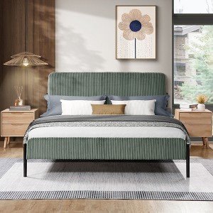 Okak Queen Size Primary Bedroom Bed Frame with Corduroy/Linen Upholstered Headboard,Modern Platform Bed No Box Spring Needed - 1 of 4