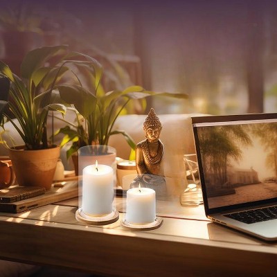 White Glass Hurricane Candle Holders with Wooden Base, Set of 2
