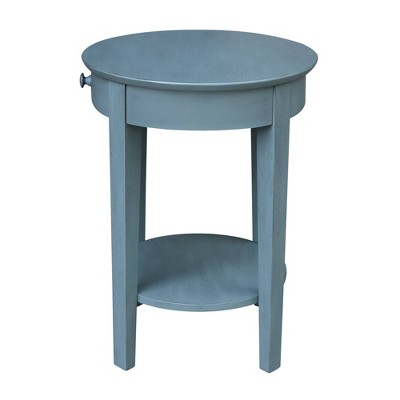 Ocean Blue Round Wooden Accent Table with Storage