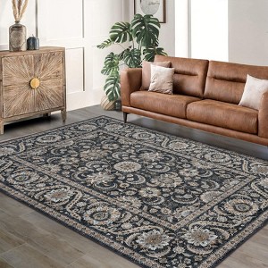 Vintage  Area Rugs Machine Washable Rug Stain Resistant Carpet Non-Slip Low Pile Carpet Mat for Hallway Kitchen Beige - 1 of 4