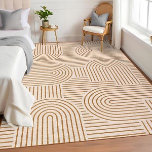 Modern Washable Area Rug, Geometric Pattern Throw Carpet with Non Slip Backing, Low Pile Stain Resistant Floor Carpet for Living Room - 1 of 4
