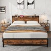 Bed Frame Charging Station with 2 USB Ports & 2 AC Outlets, Heavy Duty Metal Bed Frame with Wooden Headboard and Footboard, Rustic Brown - 2 of 4